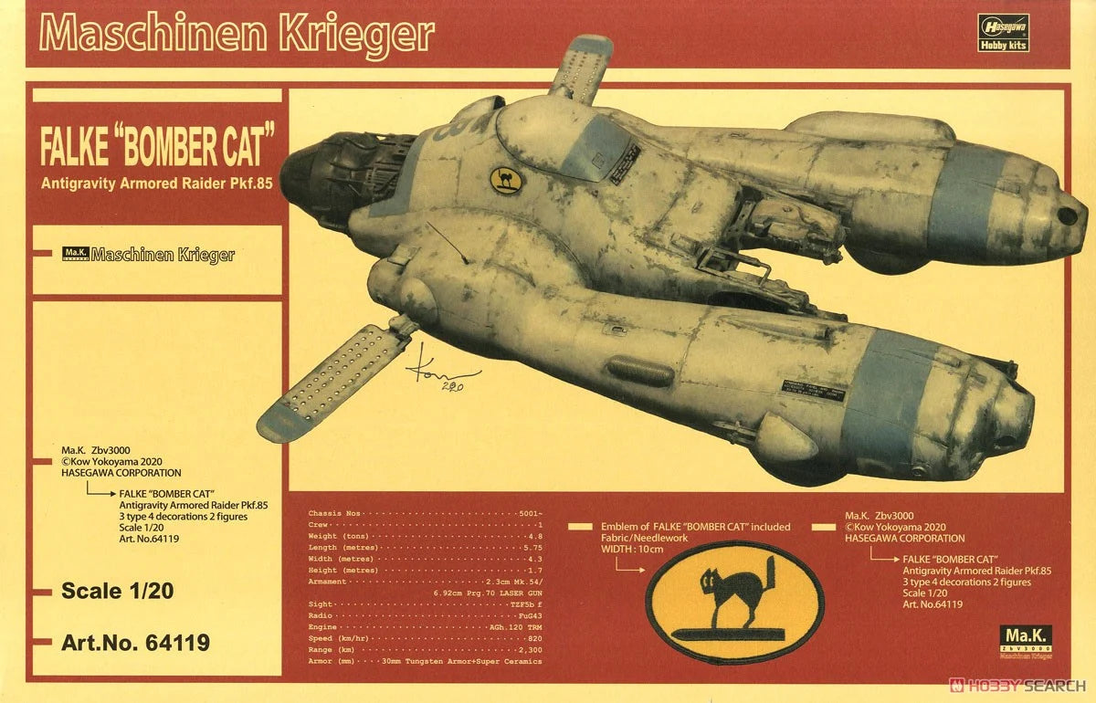 Hasegawa 1/20 : Ma.K Mashinen Krieger : Falke " Bomber Cat " with Bonus Emblem Included