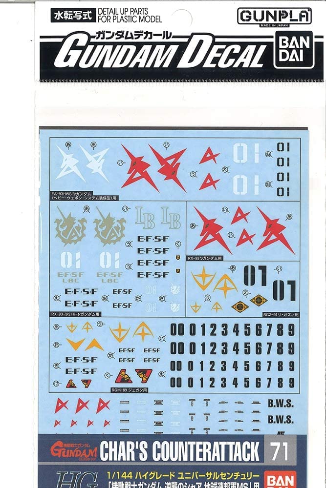 Bandai Water Decal : No.71 Char's Counter Attack Multiuse