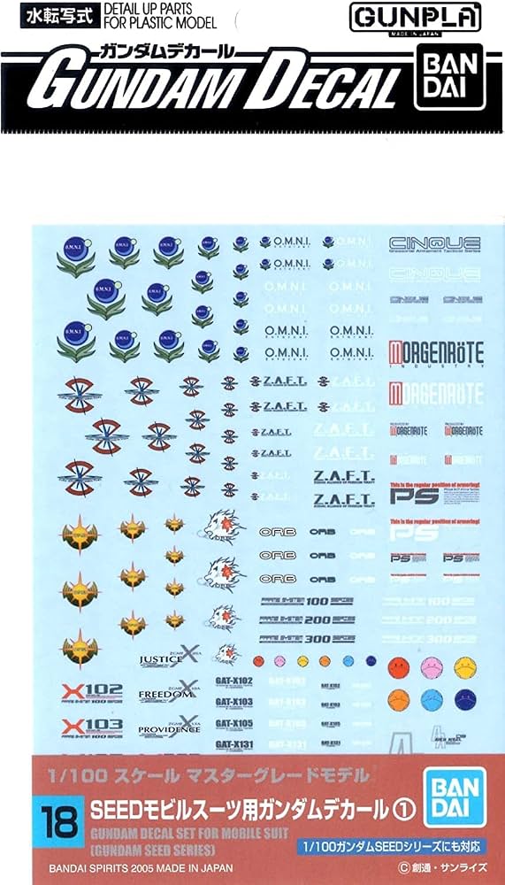 Bandai Water Decal : No.18 Gundam Decal Set For Mobile Suit [ Gundam Seed Series ] 1